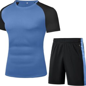 Wayleb Tuta Uomo Completa Set Tute Estiva T-shirt Collo Arrotondato e Pantaloncini, Set Sportivo Palestra da Abbigliamento Uomo Traspirante Tasche e Coulisse S-XXL