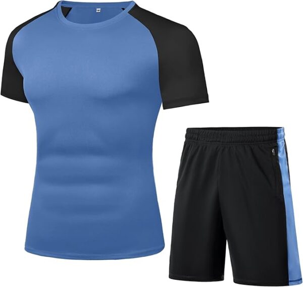 Wayleb Tuta Uomo Completa Set Tute Estiva T-shirt Collo Arrotondato e Pantaloncini, Set Sportivo Palestra da Abbigliamento Uomo Traspirante Tasche e Coulisse S-XXL