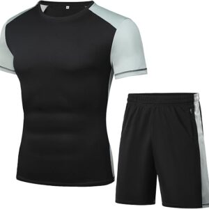 Wayleb Completo Sportivo Uomo Estivo Tuta da Fitness Maniche Corte Pantaloncini da Ginnastica per Jogging, S-XXL