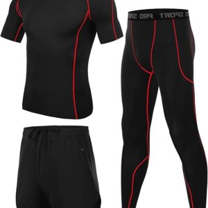 Wayleb Tuta Fitness 3 Pezzi da Uomo Tuta Sportivi Uomo Estiva Palestra Completi con Pantaloncini Compressione Maglie Corsa Leggings Set per Fitness, Jogging, Ciclismo S-XXL