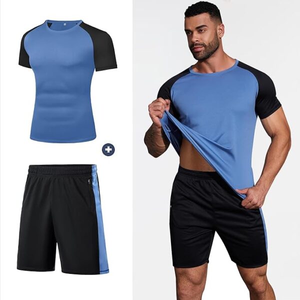 Wayleb Tuta Uomo Completa Set Tute Estiva T-shirt Collo Arrotondato e Pantaloncini, Set Sportivo Palestra da Abbigliamento Uomo Traspirante Tasche e Coulisse S-XXL - Image 6