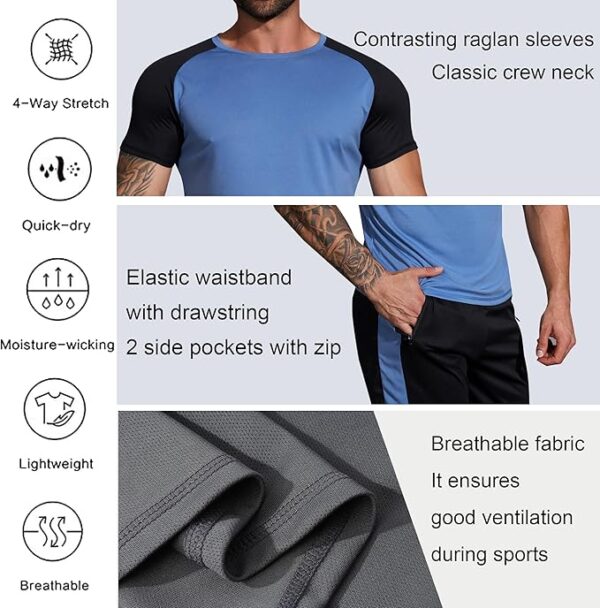 Wayleb Tuta Uomo Completa Set Tute Estiva T-shirt Collo Arrotondato e Pantaloncini, Set Sportivo Palestra da Abbigliamento Uomo Traspirante Tasche e Coulisse S-XXL - Image 4