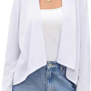 Wayleb Cardigan Donna Corto Bolero Elegante Cotone Cardigan a Maniche Lunghe Casual Irregolare Aperto Coprispalle Leggera Giacca Maglieria per Primavera Autunno S-XXL