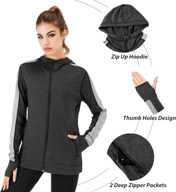 Wayleb Felpe Donna con Cappuccio e Zip Leggero Traspirante Giacca Sportiva Slim Fit ad Asciugatura Rapida per Fitness Jogging Yoga - Image 6